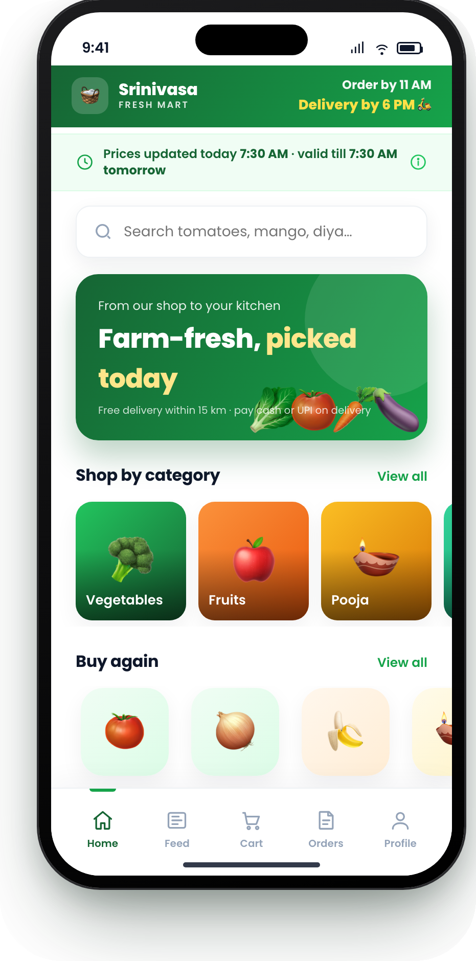 Srinivasa Fresh Mart app home screen